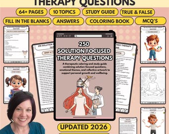 250 Solution Focused Therapy Questions, Counselor Cheat Sheet, NEW Hyperlinked 2026 (Digital Download)
