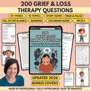 Grief Therapy Questions Bundle: 200 Counseling Prompts (Digital Download)