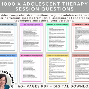 Adolescent Therapy Session Questions, Counseling Questions, Therapy Questions, Therapy Questionnaire, Therapy Tools, Teen Therapy