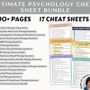 Psychology Cheat Sheet Bundle: CBT, DBT, EMDR, Psychodynamic Therapy Tools