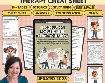 Solution Focused Therapy Cheat Sheet, 800+ SFT Questions, Fully Hyperlinked, Quiz & Coloring Book 2026 (Digital Download)