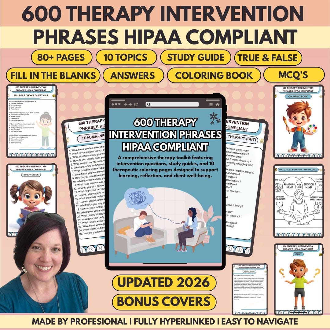 600 Therapy Intervention Phrases: HIPAA Compliant Progress Notes (PDF ...