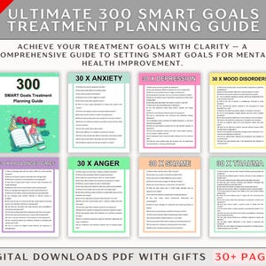 SMART Goals Treatment Planning Guide - Progress Note, Interventions Resource for Therapy Phrases IFS ACT Counselor Questions Treatment Goal