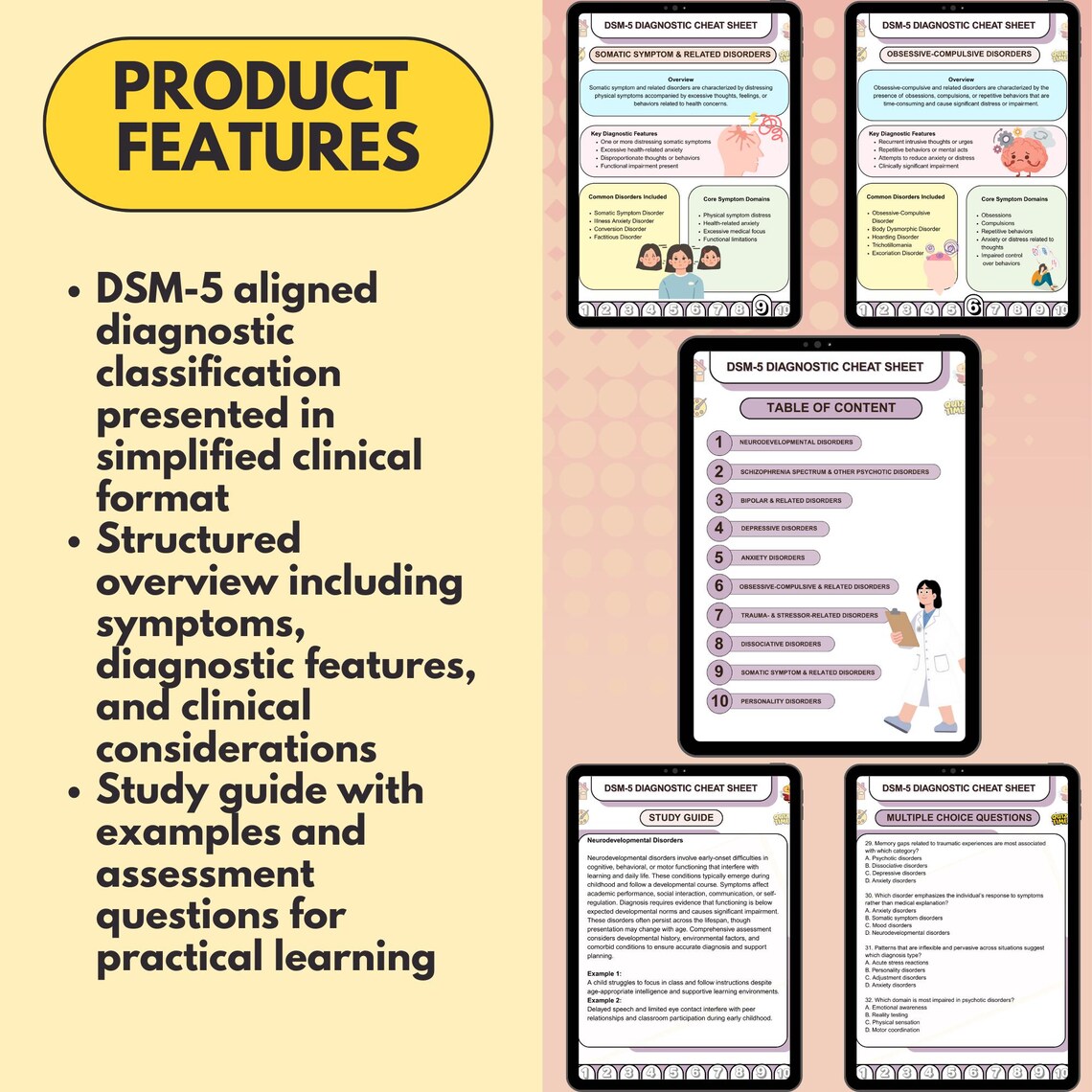 DSM-5 Diagnostic Cheat Sheet Bundle, Mental Disorder Diagnosis Criteria ...