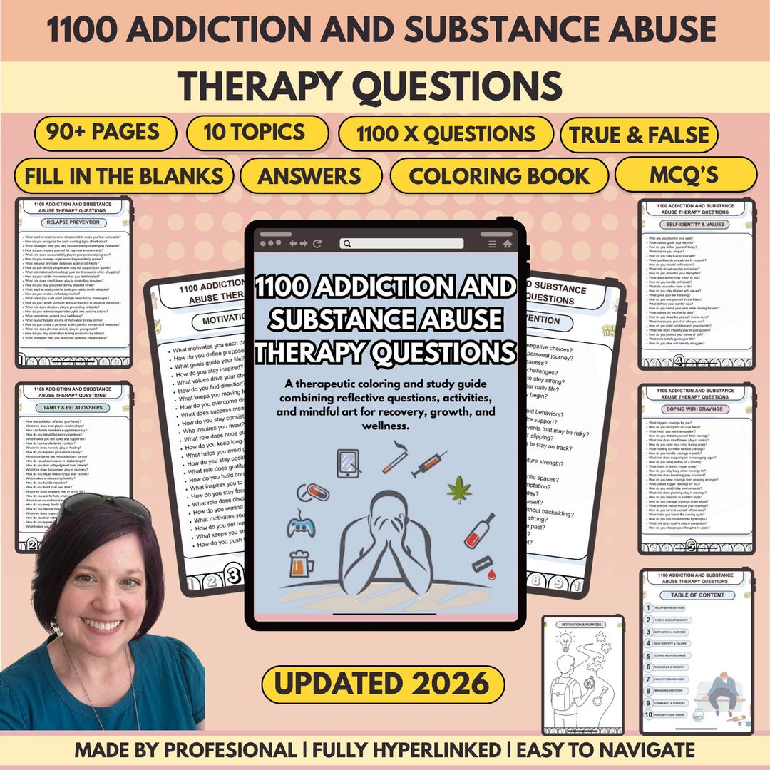 Addiction Therapy Questions Bundle, Sobriety, Relapse Prevention, Fully ...