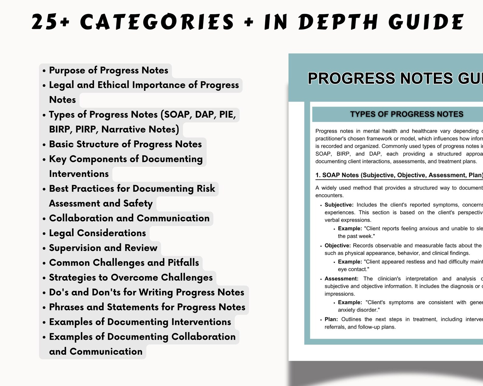 Therapy Progress Notes Guide: Examples & Prompts (digital Download) - Etsy