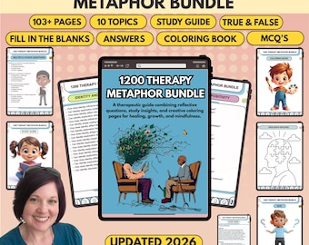 Bundle de métaphores thérapeutiques, Aide-mémoire d'interventions thérapeutiques Phrases Aide-mémoire Cartes de visualisation Questions socratiques pour conseiller IFS Therapy ACT