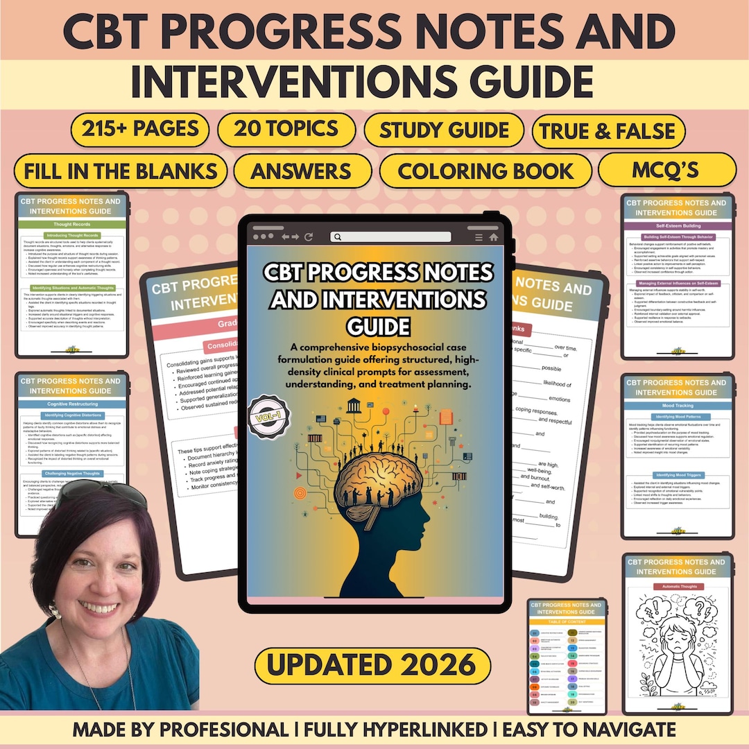 CBT Progress Notes and Interventions Guide for Counselor & Therapist ...