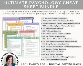 Therapy Cheat Sheets Bundle: DBT, CBT, EMDR Reference Guides (Digital Download)