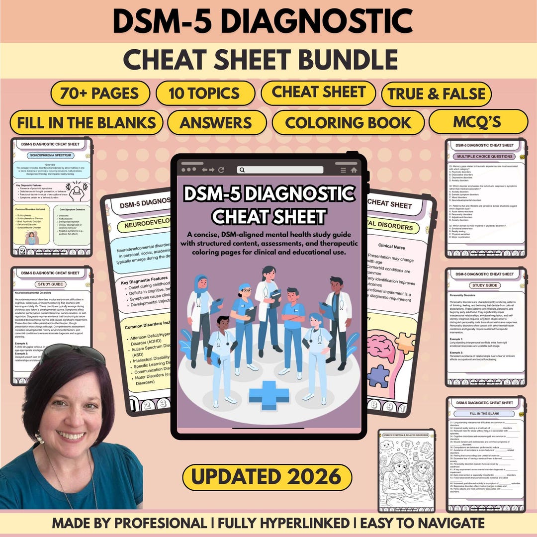 DSM-5 Diagnostic Cheat Sheet Bundle, Mental Disorder Diagnosis Criteria ...