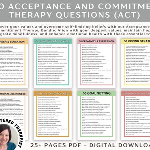 Acceptatie- en commitment-therapievragen, ACT-therapievragen, therapie-interventies, therapievragenbundel, ACT-spiekbriefje