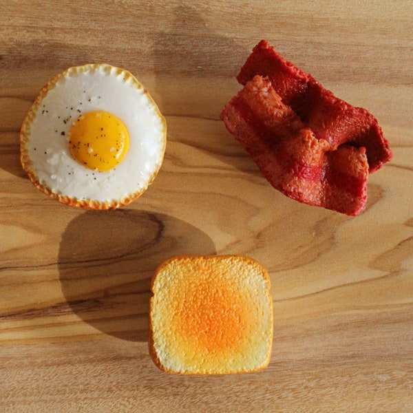 Breakfast Magnet Set Eggs Bacon Toast Polymer Clay Refrigerator Magnet ONE SET Ready to Ship