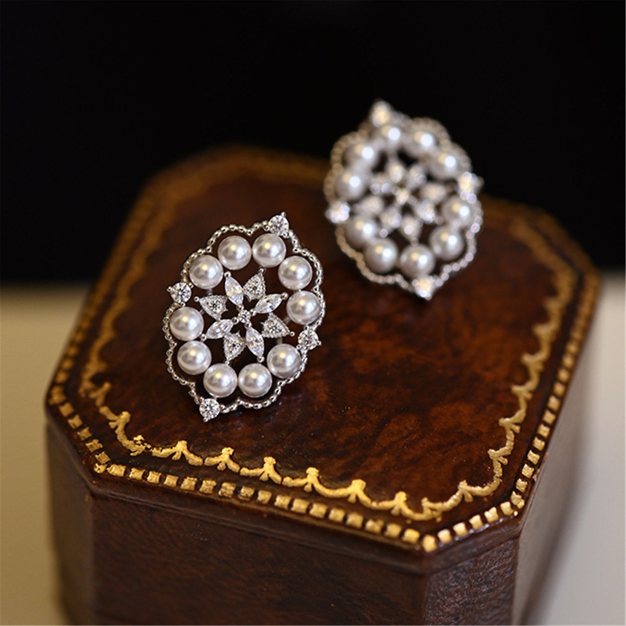 Victorian Style Gilt Pearl Stud Earrings Elegantly Simple