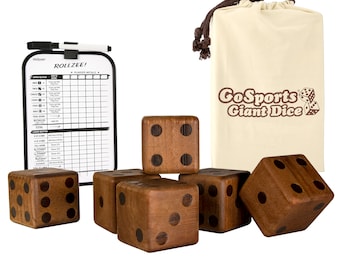 GoSports Giant 3.5" Wooden Playing Dice Set with Bonus Rollzee Scoreboard (Includes 6 Dice, Dry-Erase Scoreboard and Canvas Carrying Bag)