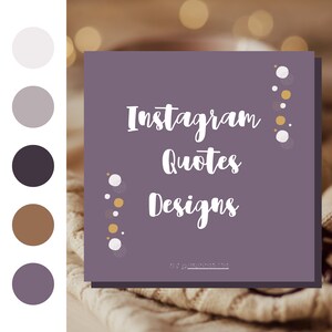 Può includere: Grafica quadrata viola con testo bianco che recita "Instagram Quotes Designs". Lo sfondo ha un motivo di cerchi bianchi e dorati.