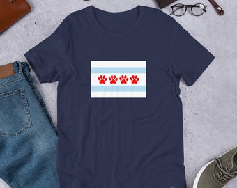 Paw Print Chicago Flag Unisex T-Shirt