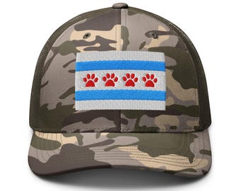 Chicago Flag Paw Print Camouflage Trucker Hat