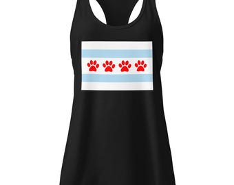 Women’s Chicago Flag Dog Racerback Tank Top with Paw Print Stars