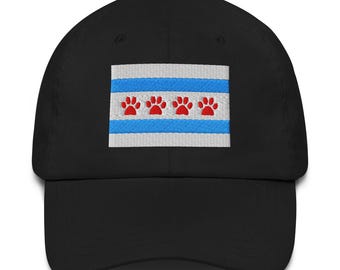 Chicago Flag Dog Hat: Embroidered Baseball Cap with Paw Print Stars