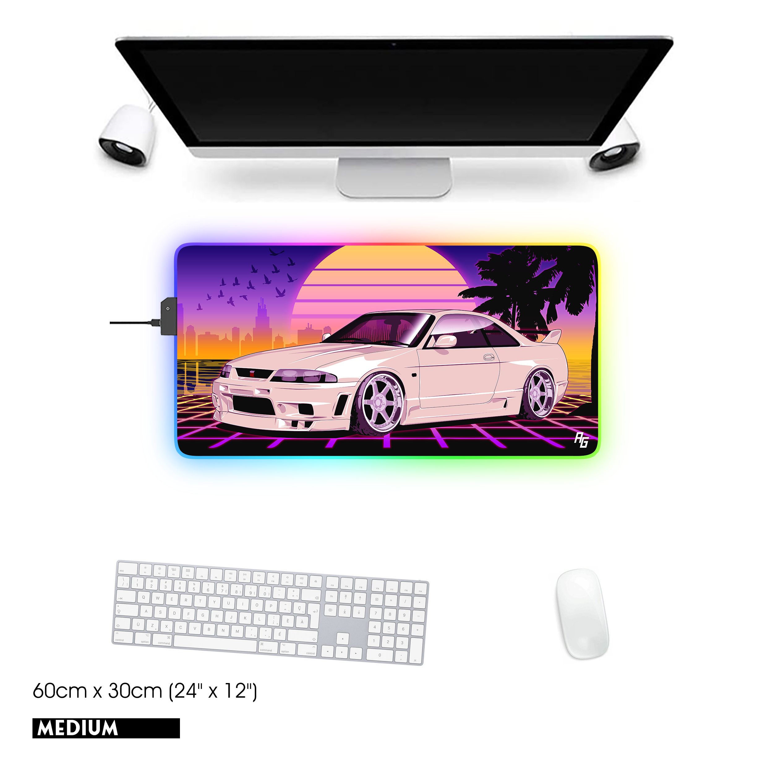 JDM Skyline GTR Nissan R33 RGB Gaming Mouse Pad, Japanese Car Desk
