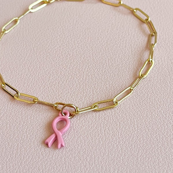 Breast Cancer Bracelet | Paper Clip Bracelet | Breast Cancer Awareness | Gold Chain Bracelet | Pink Ribbon Bracelet | Hope Bracelet