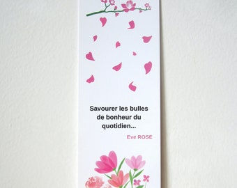 Marque-page Fleurs de cerisier et Printemps, signet fait main, en papier premium et imprimé recto verso