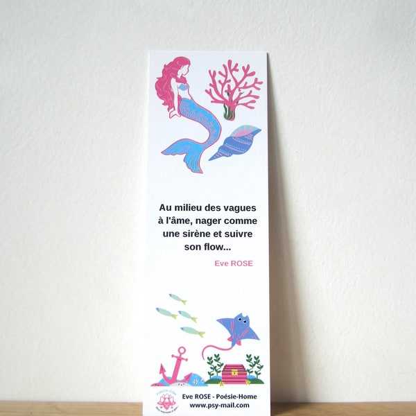 Marque-page Sirène et Océan, signet fait main, en papier premium et imprimé recto verso