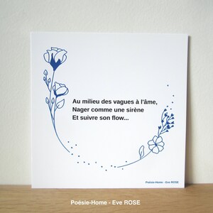 Carte Poème Sirène, Carte Fleurs Poésie Lifestyle, Papeterie bien-être, Carte bien-être, Citation positive, Citation inspirante