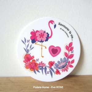 Sticker Flamant rose et fleurs, Autocollant Flamingo, Papeterie végétale, Citation inspirante