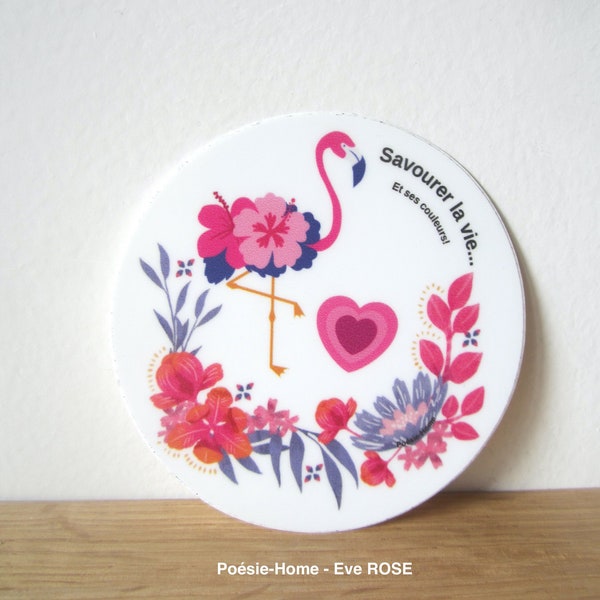 Sticker Flamant rose et fleurs