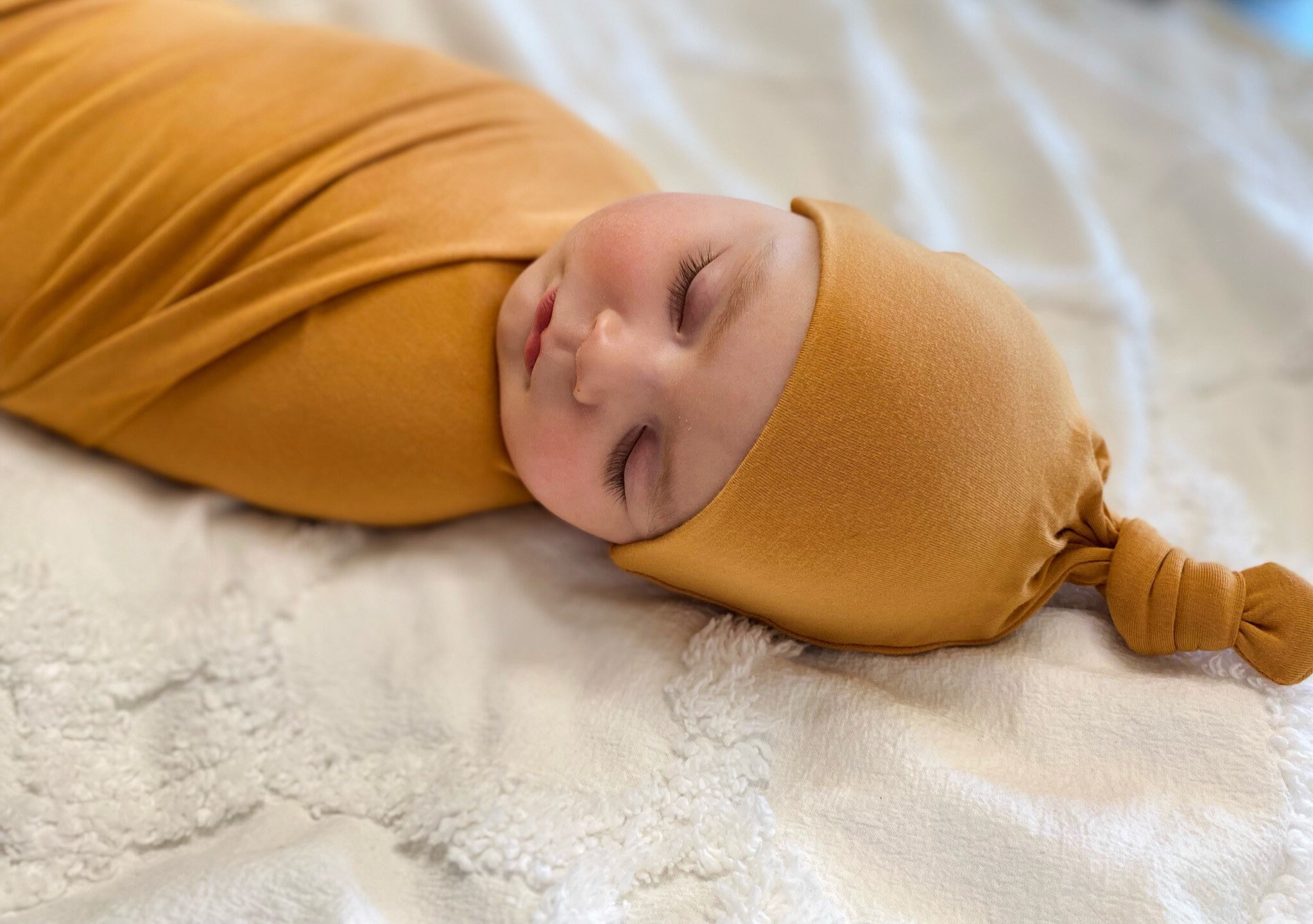 Classic Baby Swaddle Blanket Hat and Bow Set