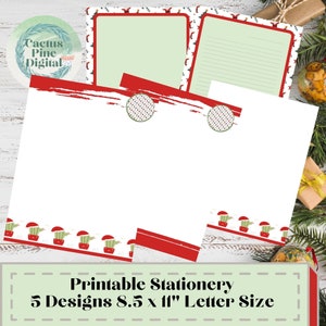 Set di cancelleria natalizia stampabile Cactus Carta da lettere Carta intestata 5 Disegni 8,5" x 11" Download istantaneo