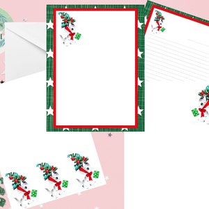 Vintage Christmas Cute Kitten Cat Tree w/ornamenten afdrukbare briefpapier Set brief papier briefhoofden 4 ontwerpen 8,5 "x 11" Instant Download