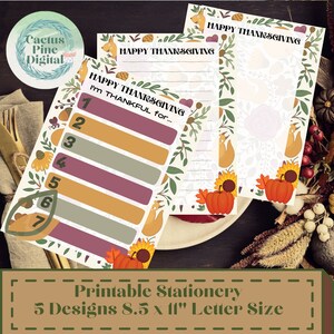 Estoy agradecido por colocar tarjetas imprimibles Papelería de Acción de Gracias Set Carta Papel Membrete Tarjetas Agradecidas 3 Diseños 8.5"x11"Descarga instantánea