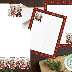 Vintage Feliz Navidad Vaquero Vaquera Papelería imprimible Set Carta Papel Membretes 4 Diseños 8.5 "x 11" Descarga instantánea