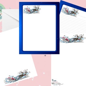 Vintage Design Santa Sleigh Rendieren afdrukbare briefpapier Set papier briefhoofden 4 ontwerpen 8,5 "x 11" Instant Download