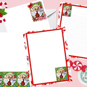 Kerst Kerstman Saint Nick Retro Krans Afdrukbare Briefpapier Set Brief Papier Briefhoofden 4 Ontwerpen 8,5 "x 11" Instant Download