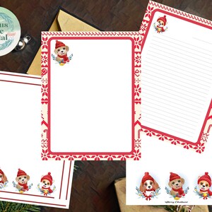 Kerst schattige puppy honden met muts hoeden afdrukbare briefpapier set brief papier briefhoofden 4 ontwerpen 8,5 "x 11" Instant Download