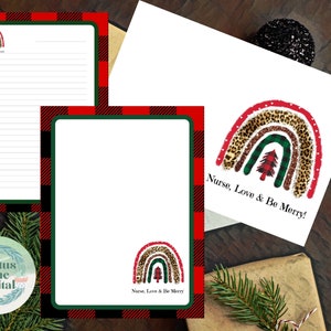 Infermiera Love & Be Merry Cartolina di Natale stampabile arcobaleno 5" x 7" Set di cancelleria Carta da lettere Carta intestata 8,5" x 11" Download istantaneo 3 disegni