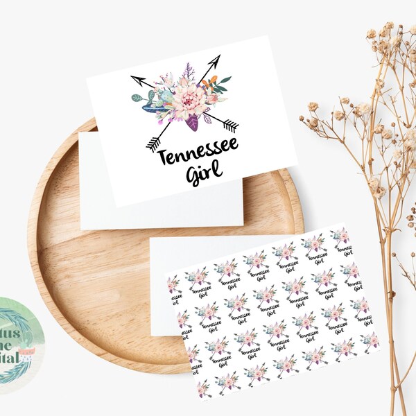 State Tennessee Girl Note Card 5" x 7" w/ Envelope Template Cross Arrow Cactus Floral Wreath Cute Instant Digital Download 2 Designs