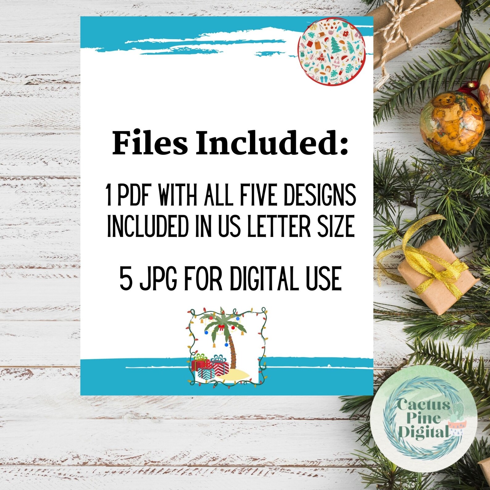Palm Tree Printable Christmas Stationery Set Letter Paper Letterheads 5 ...