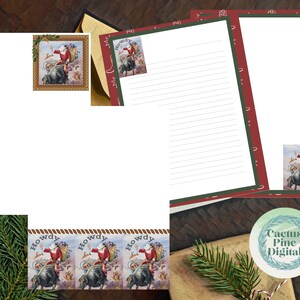 Weihnachten Rodeo Gruß Weihnachtsmann Bucking Bronco druckbares Briefpapier Set Briefpapier Briefköpfe 4 Designs 8,5 "x 11" Sofort Download