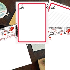 Elegantes adornos de renos navideños retro Juego de papelería imprimible moderno Papel con membrete 4 diseños 8,5" x 11" Descarga instantánea