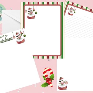 Vintage Kerst Cupcake Koningin Gestreepte Ornamenten Afdrukbare briefpapier Set Papieren briefhoofden 4 ontwerpen 8,5 "x 11" Instant Download