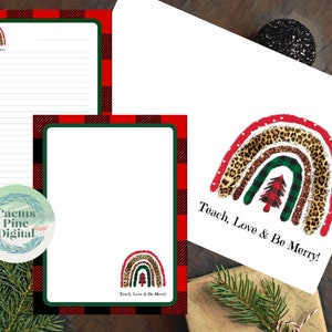 Teach Love & Be Merry Cartolina di Natale stampabile arcobaleno 5" x 7" Set di cancelleria Carta da lettere Carta intestata 8,5" x 11" Download istantaneo 3 disegni
