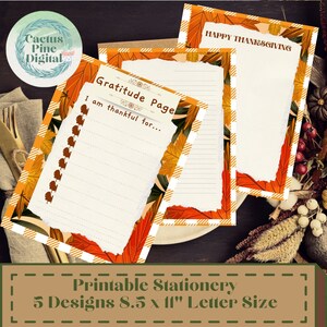 Estoy agradecido agradecido lugar tarjetas imprimibles papelería de Acción de Gracias conjunto carta papel membrete tarjetas 3 diseños 8.5 "x 11" Descarga instantánea