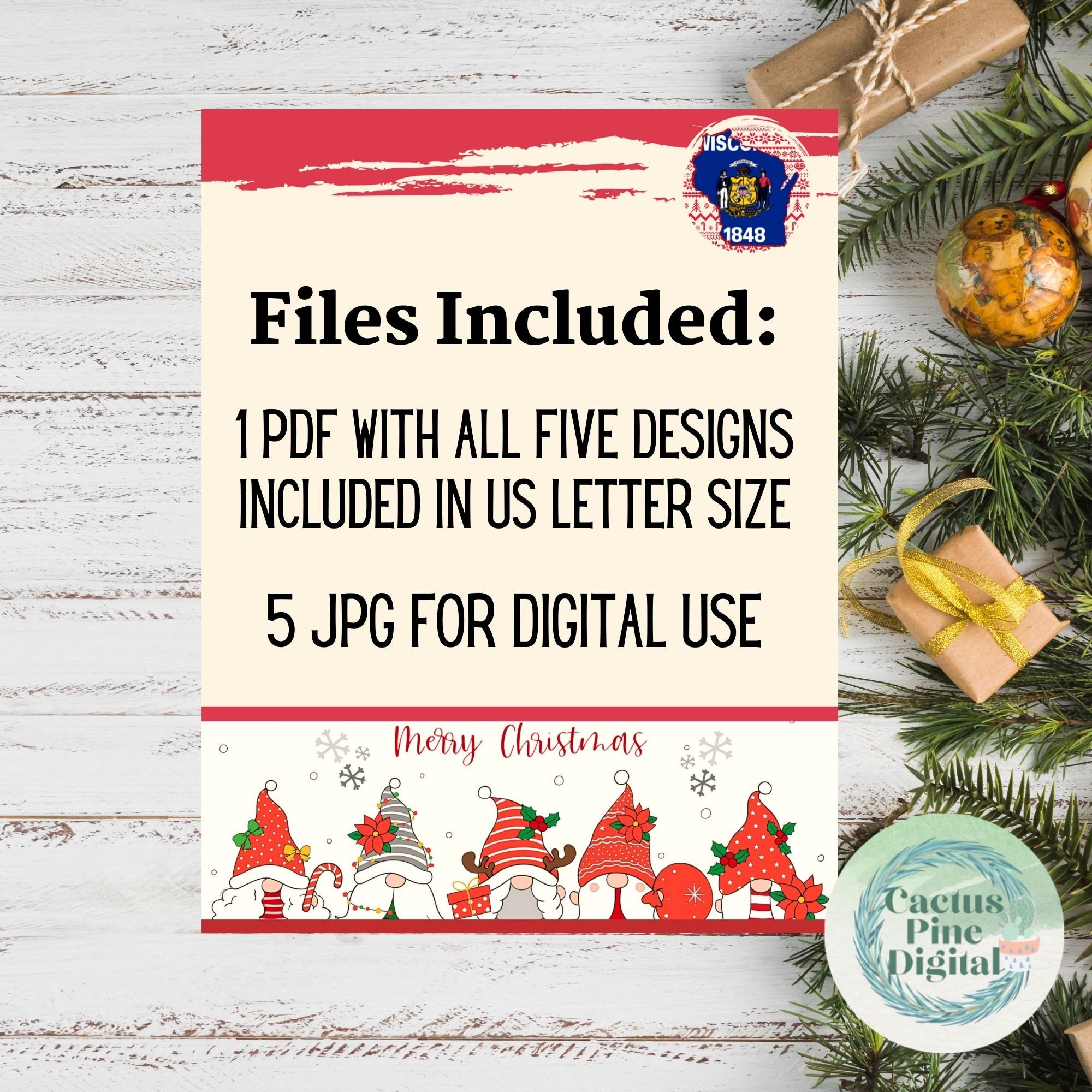 Wisconsin State Gnomes Printable Christmas Stationery Set Letter Paper ...