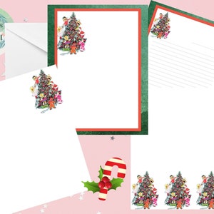 Vintage Christmas Tree Decorating By International Children Printable Stationery Set Paper Letterheads 4 Designs 8.5" x 11" Instant Download