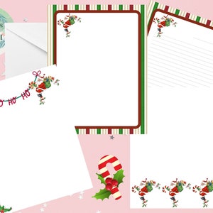 Vintage Natale Ho Ho Ho Babbo Natale Candy Cane Striped Set di cancelleria stampabile Carta intestata 4 Disegni 8,5 "x 11" Download istantaneo