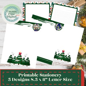 Set di cancelleria natalizia stampabile per albero di pino dello stato del New Hampshire, carta da lettere, carta intestata, 5 disegni, 8,5"x11", download istantaneo